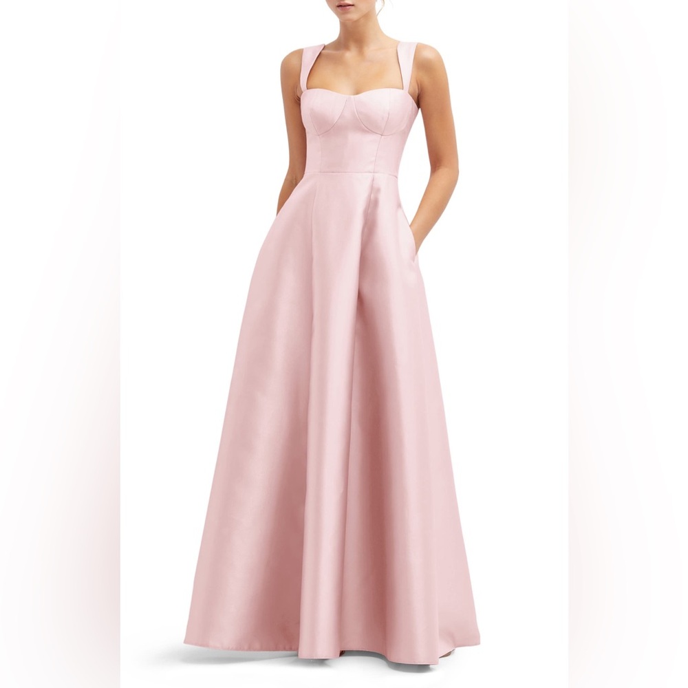Alfred Sung Ballet Pink Bustier Tie Back Gown Bridesmaid